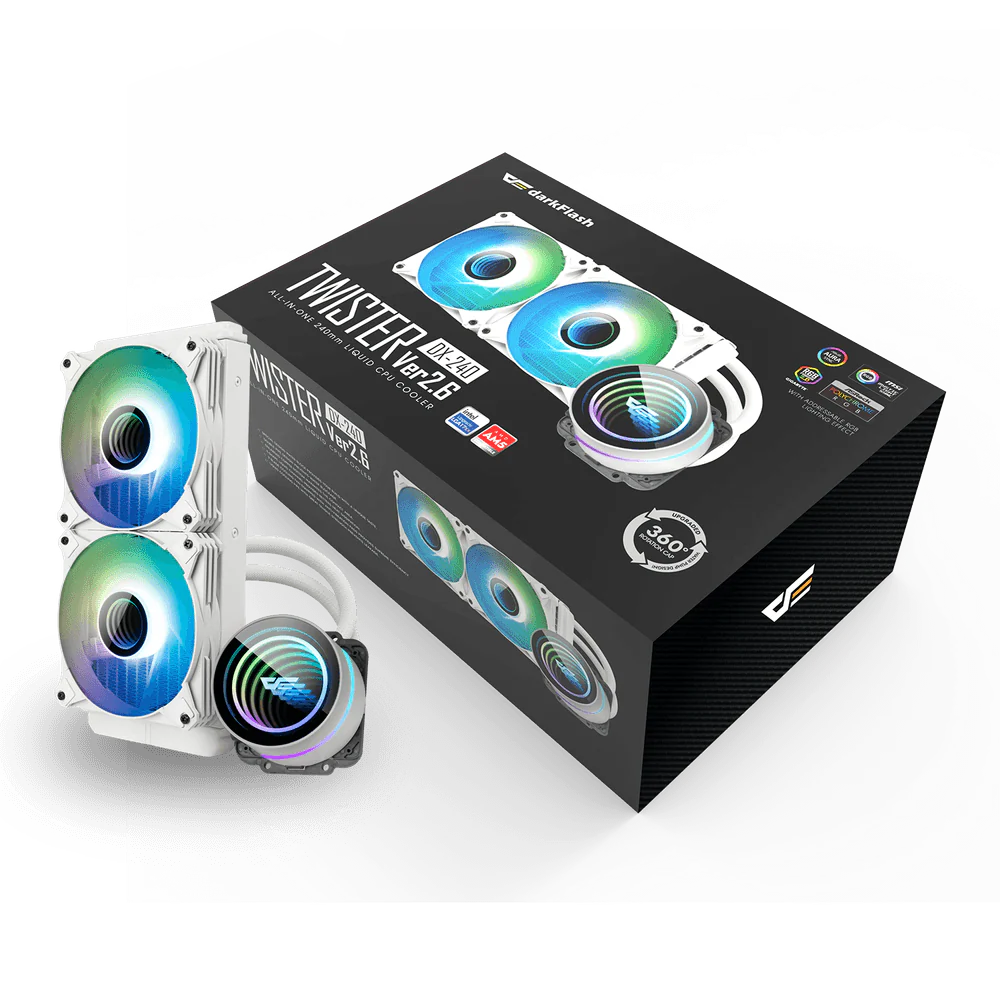Darkflash Twister DX240 V2 240mm AIO ARGB Liquid CPU Cooler - White - Image 5