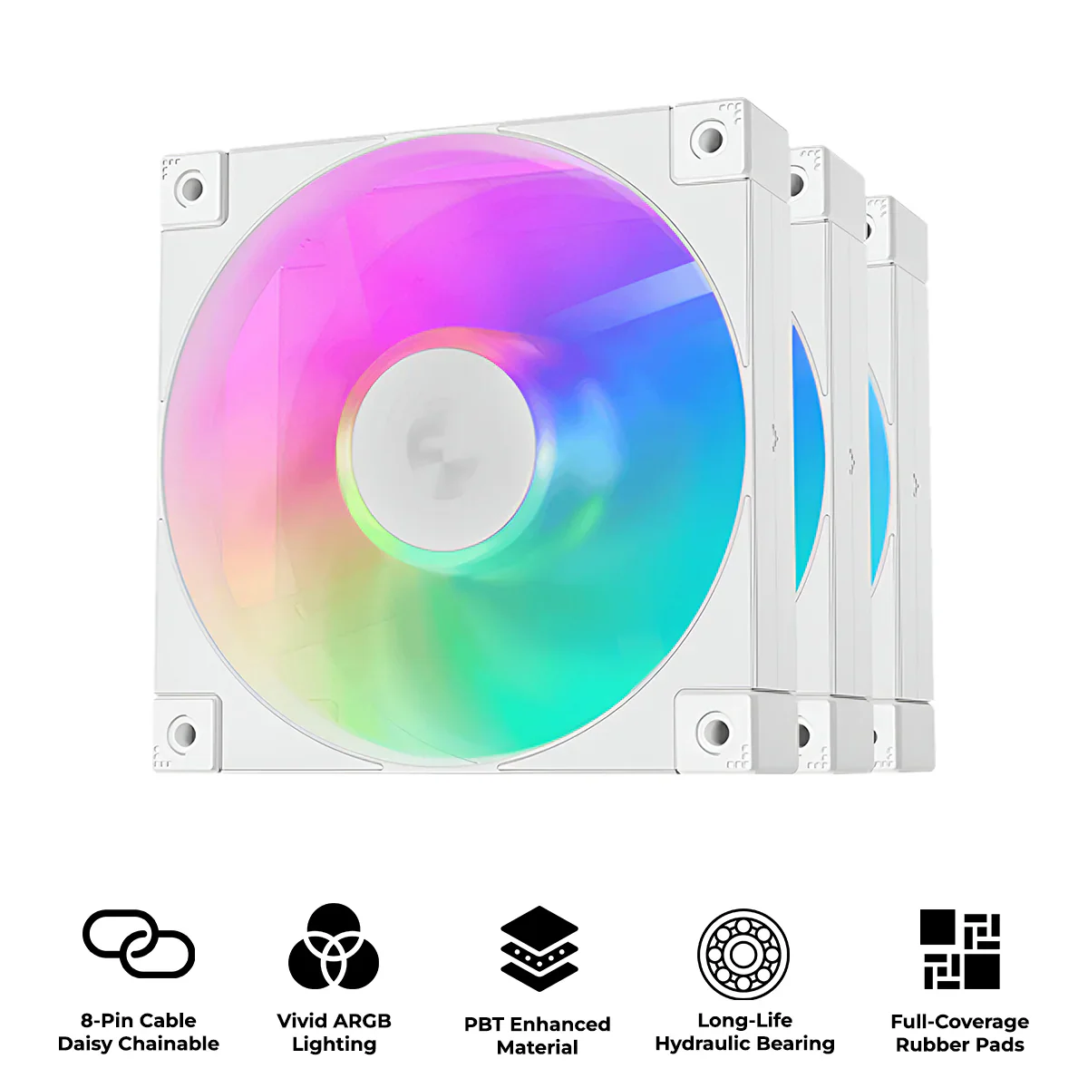 Deepcool FD12 ARGB 3x120mm Addressable RGB Fans - White - Image 7
