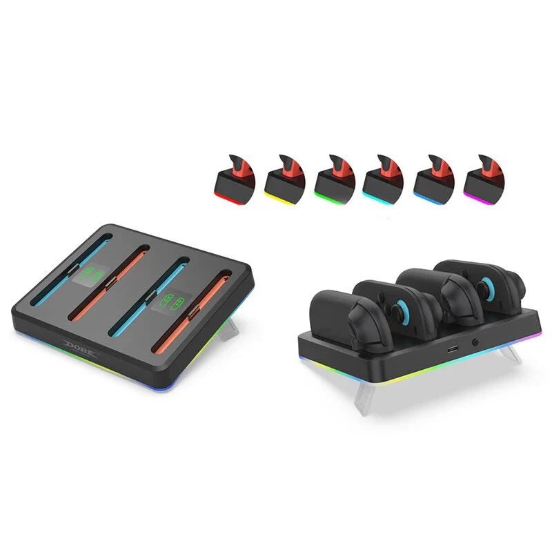 DOBE TNS-3160 Switch2 4-Controller Charging Dock RGB Lighting Wall Mountable Gaming Accessories with Buzzer Alert - Black - Image 3