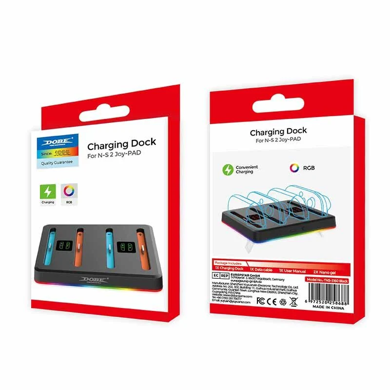 DOBE TNS-3160 Switch2 4-Controller Charging Dock RGB Lighting Wall Mountable Gaming Accessories with Buzzer Alert - Black - Image 4
