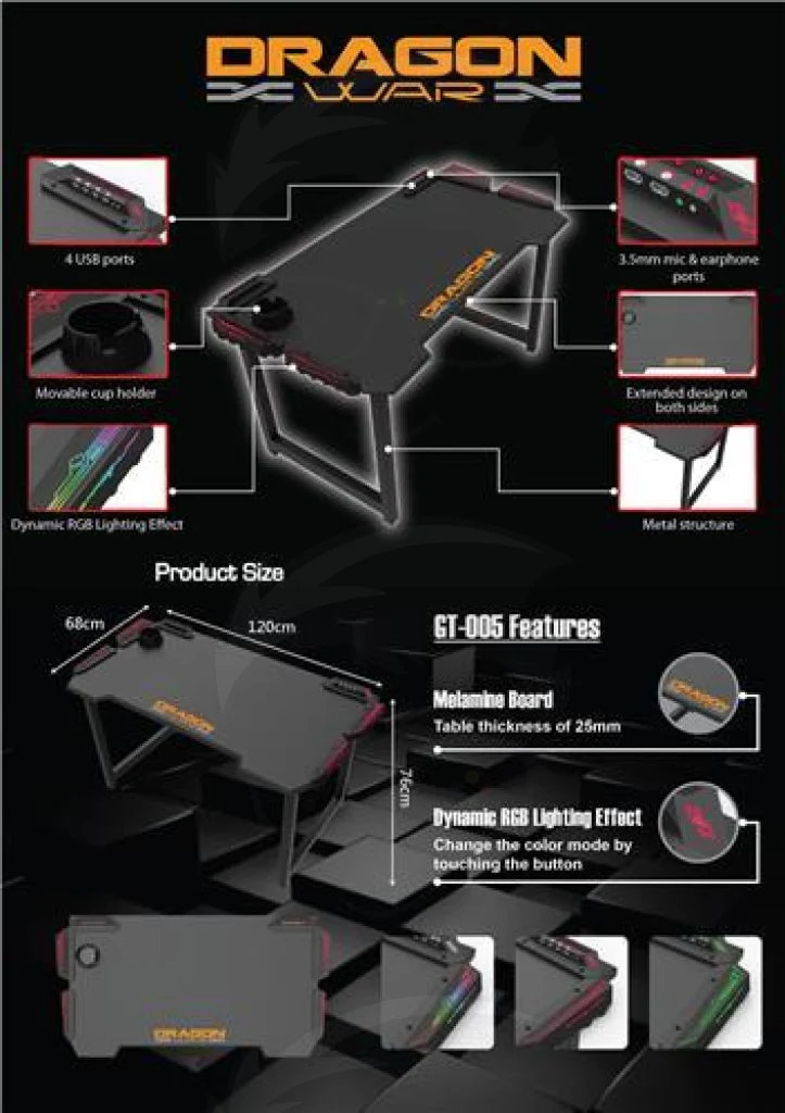 DRAGON WAR GAMING DESK GT-005 - Image 4