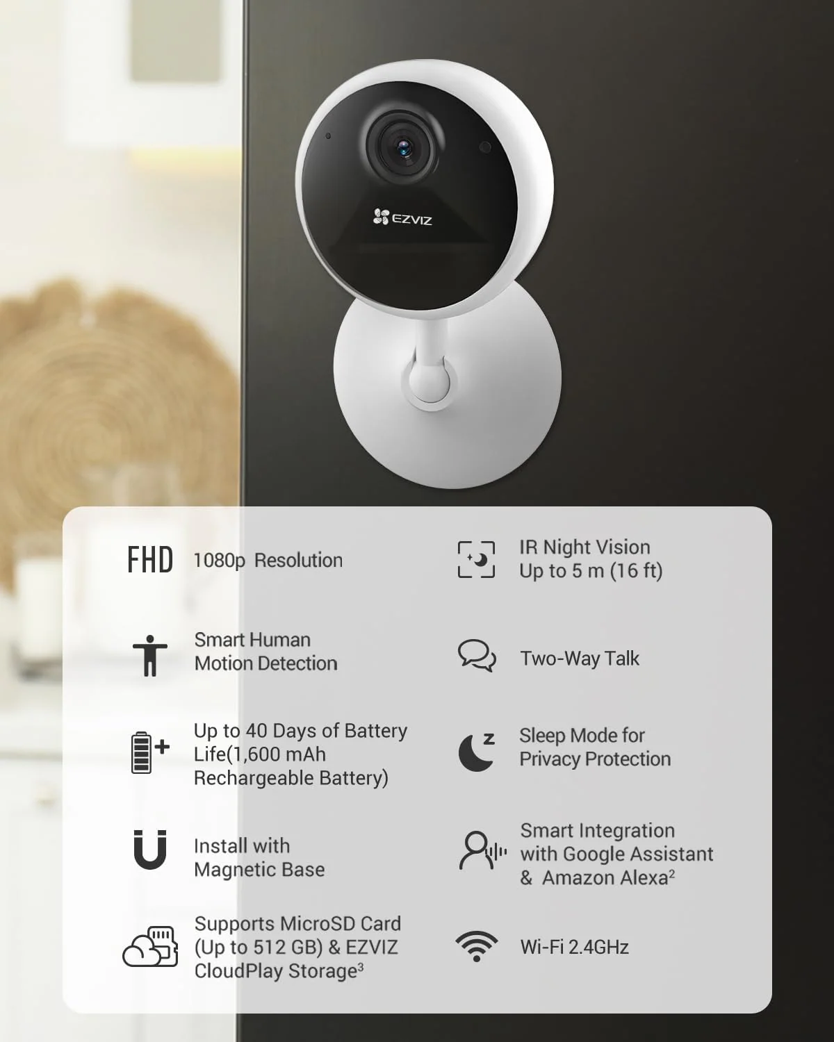 EZVIZ CB1 Wi-Fi Smart Home Battery Camera Type C - Image 4