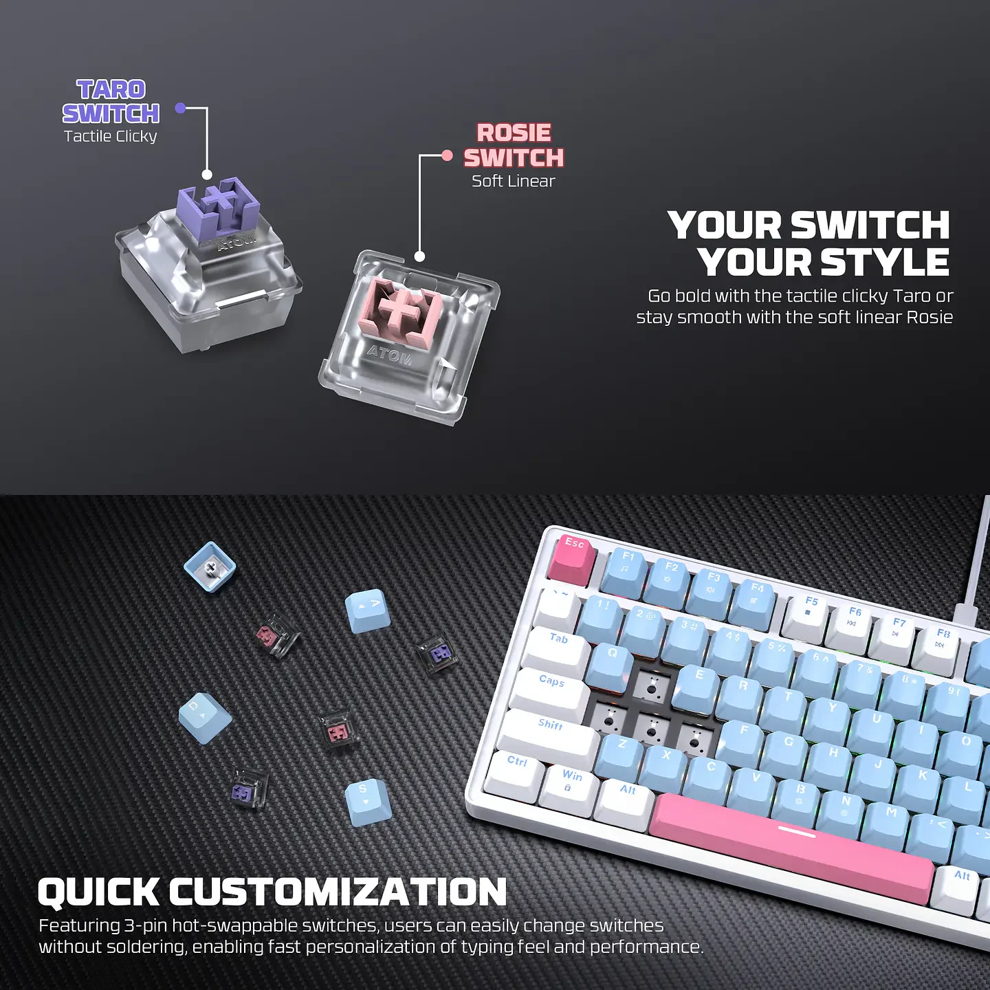 FANTECH ATOM 83 MK612 MECHANICAL GAMING KEYBOARD BLUE+WHITE - Image 7