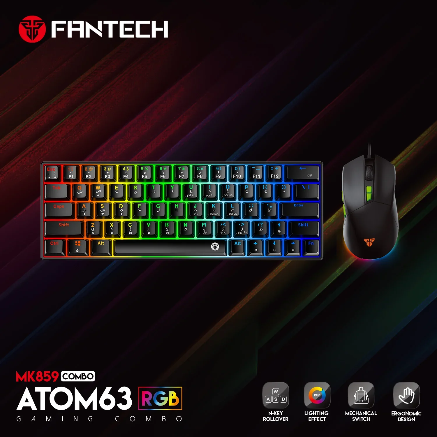 Fantech Atom63 MK859c Mechanical Gaming Keyboard & Mouse Arabic/English - Image 3