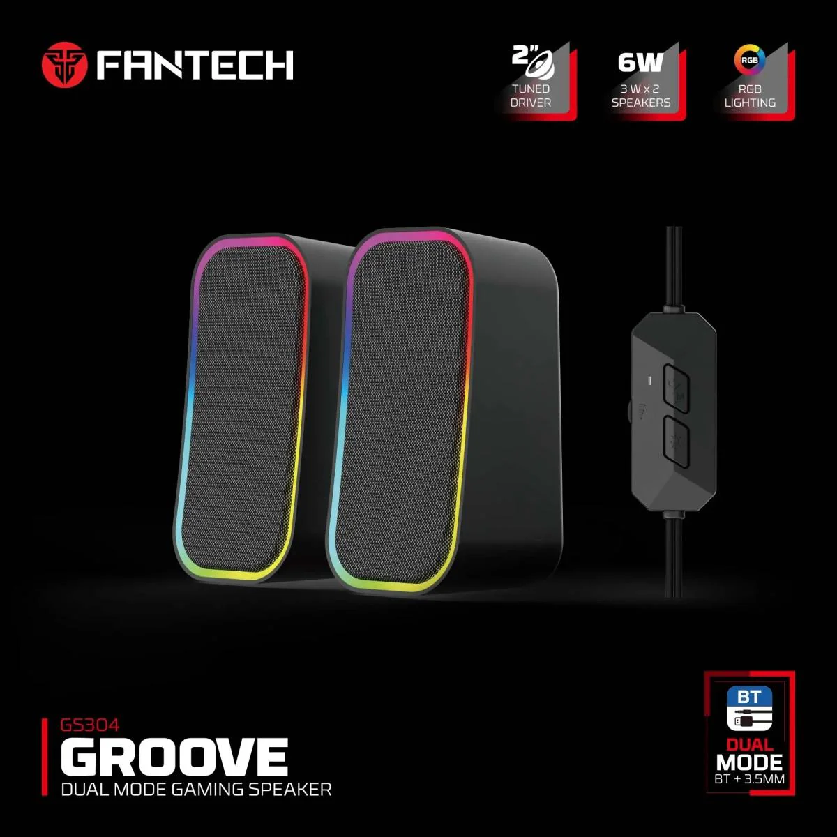 Fantech Groove Dual Mode RGB Gaming Speaker - Black - Image 2