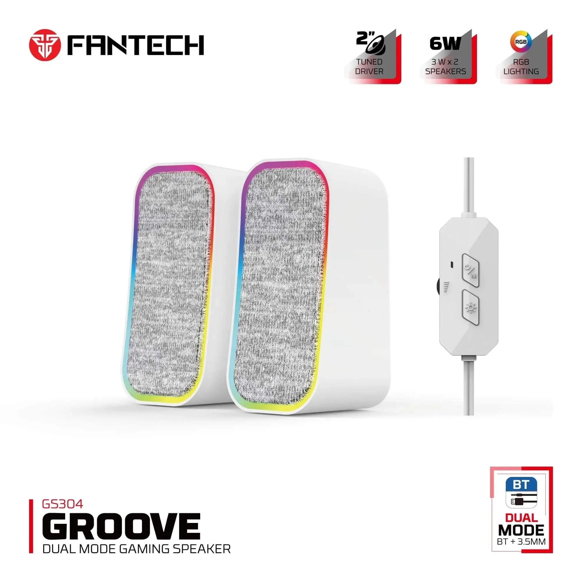 Fantech Groove Dual Mode RGB Gaming Speaker - White - Image 2