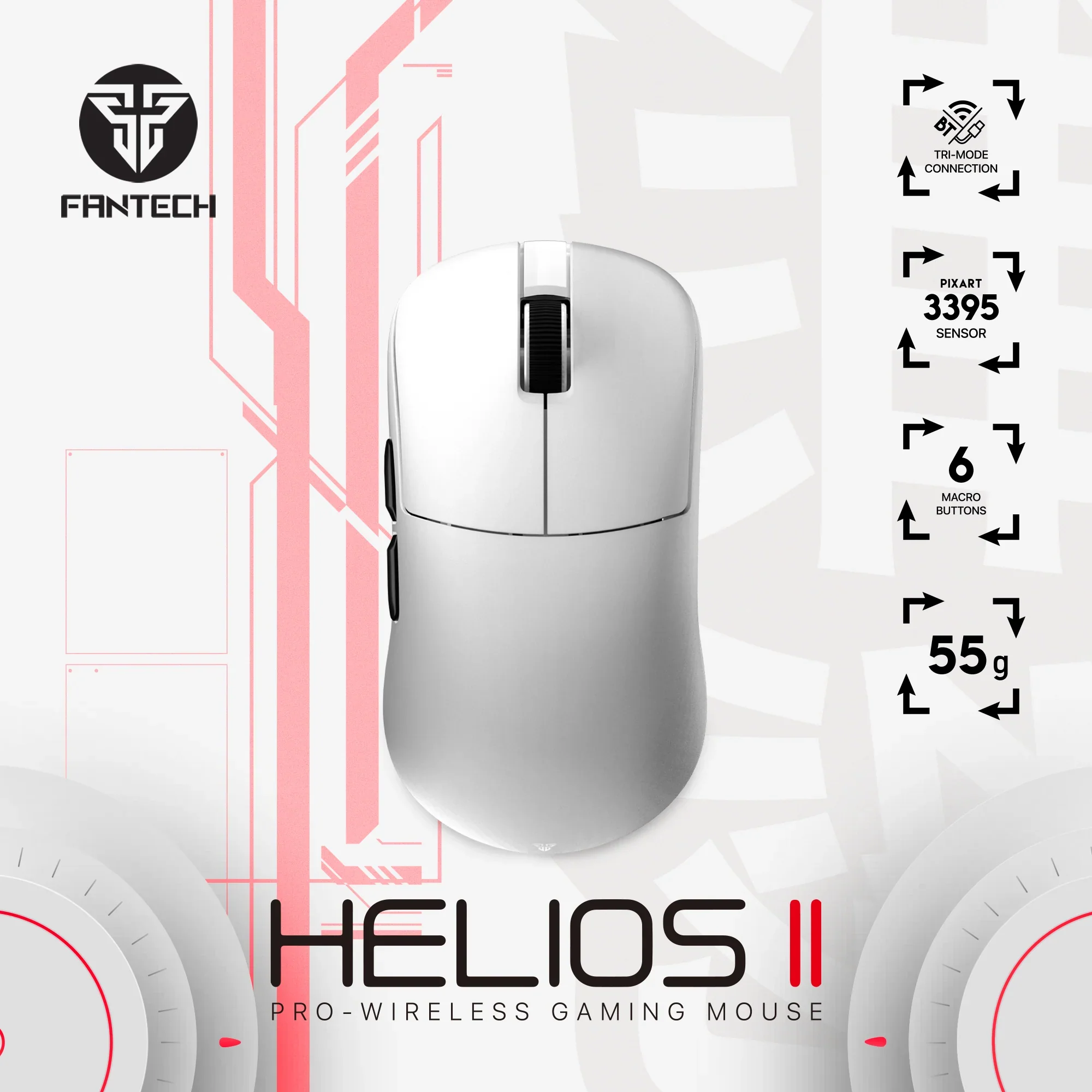 Fantech Helios II XD3 V3 Wireless Gaming Mouse - White - Image 6