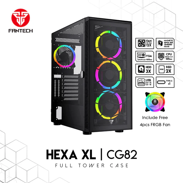 FANTECH HEXA XL CG82 RGB FAN FULL TOWER CASE BLACK - Image 7