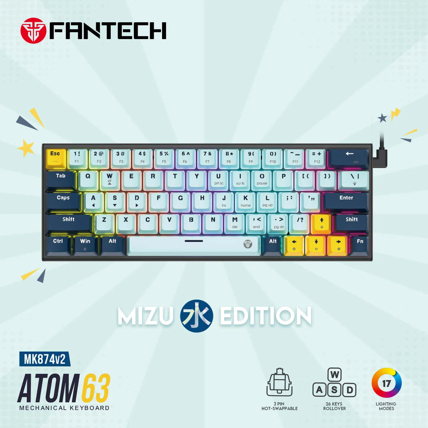 Fantech MK874V2 ATOM 63 Mechanical Gaming Keyboard - Image 3
