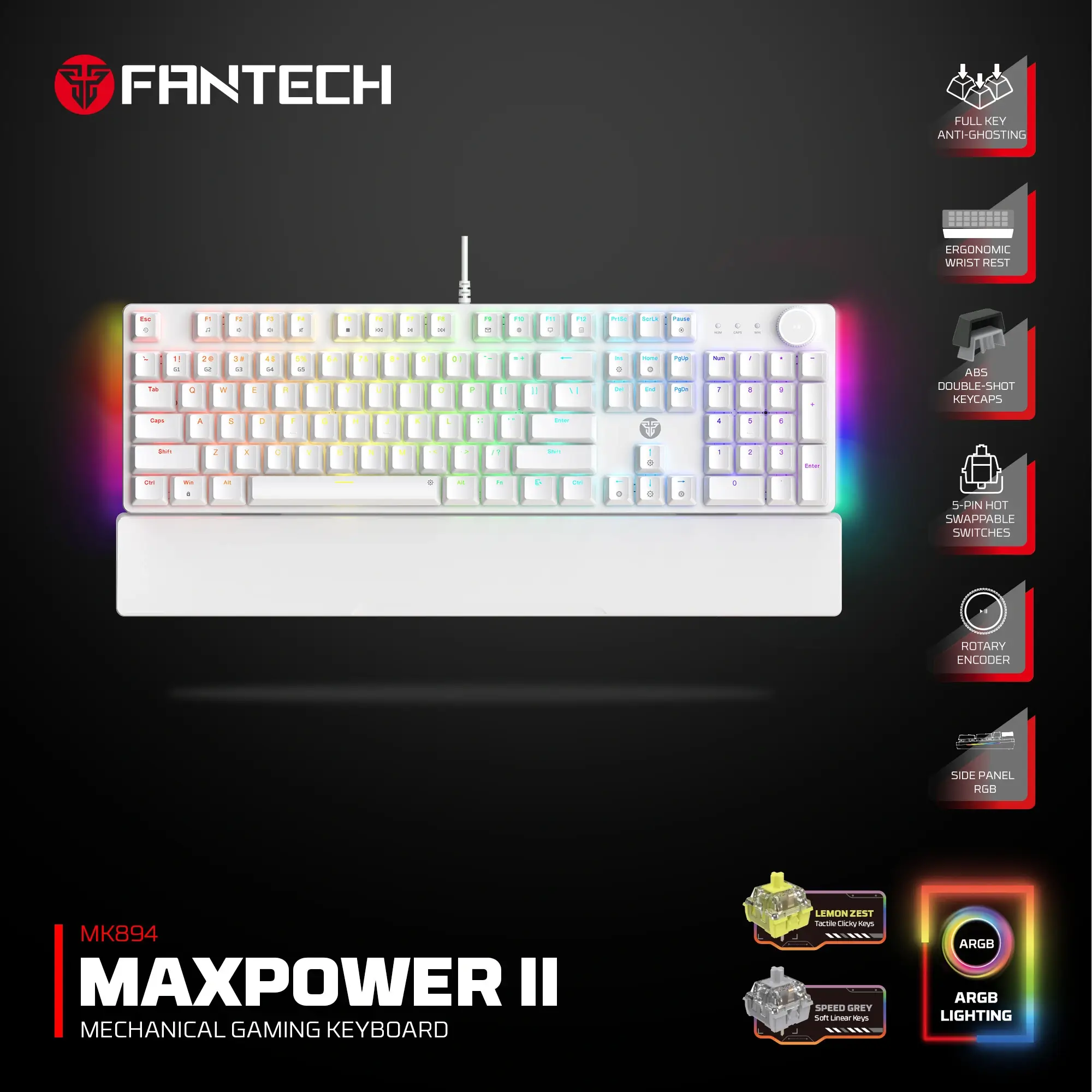 FANTECH MK894 MAX POWER II MECHANICAL GAMING KEYBOARD WHITE - Image 2