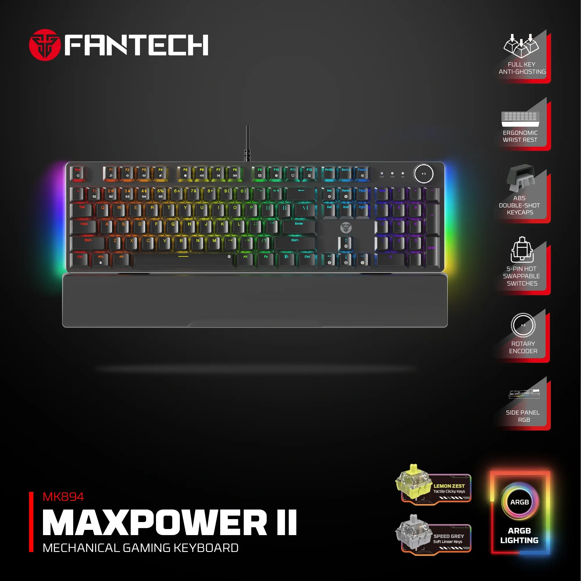 FANTECH MK894 MAX POWER II MECHANICAL GAMING KEYBOARD YALLOW SWITCH - Image 2