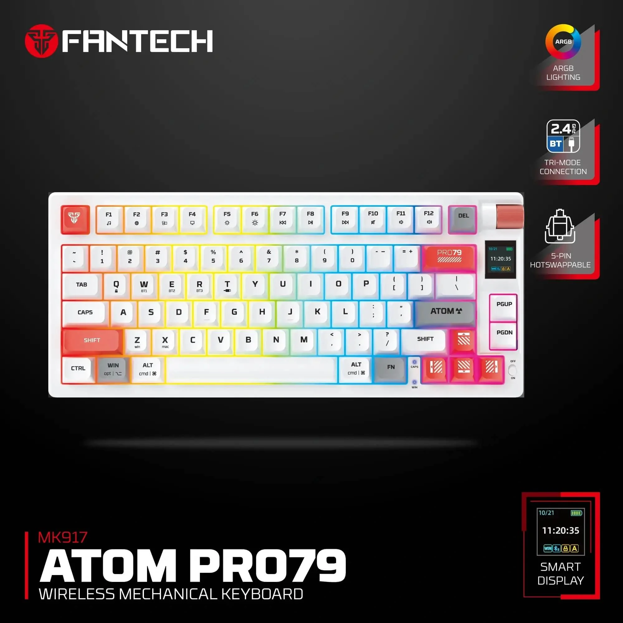 FANTECH MK917 ATOM PRO79 WIRELESS MECHANICAL GAMING KEYBOARD WHITE - Image 3