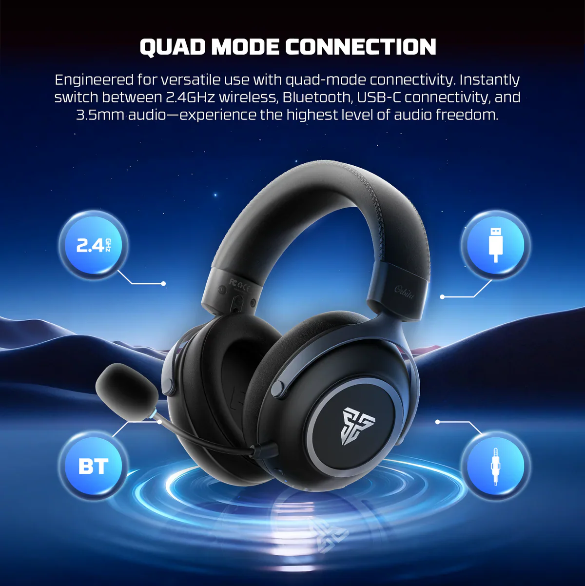 FANTECH ORBITA WHG07 WIRELESS TRI MODE BLACK GAMING HEADSET - Image 5