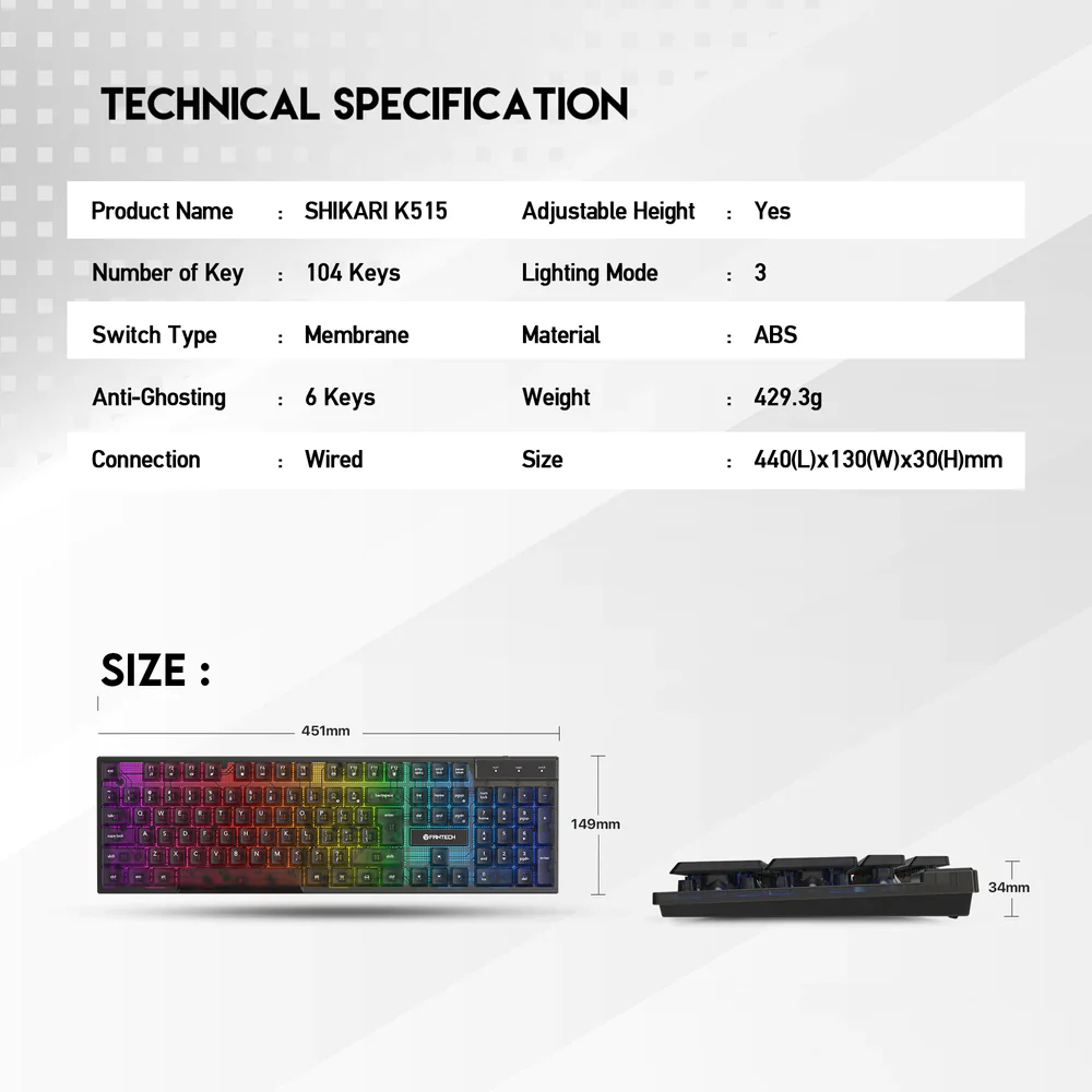 Fantech Shikari K515 RGB Membrane Gaming Keyboard - Image 5