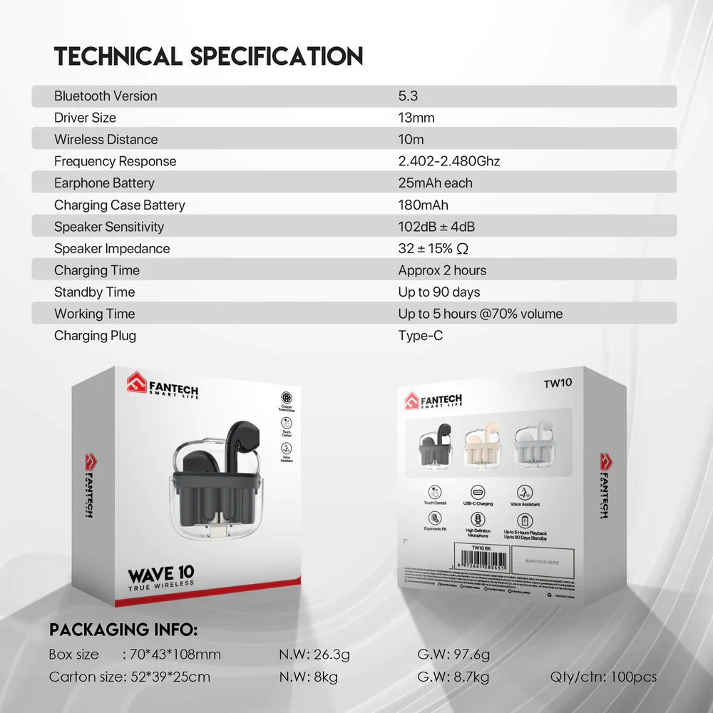 Fantech TWS Bluetooth Wireless Wave 10 Earbuds - Image 4