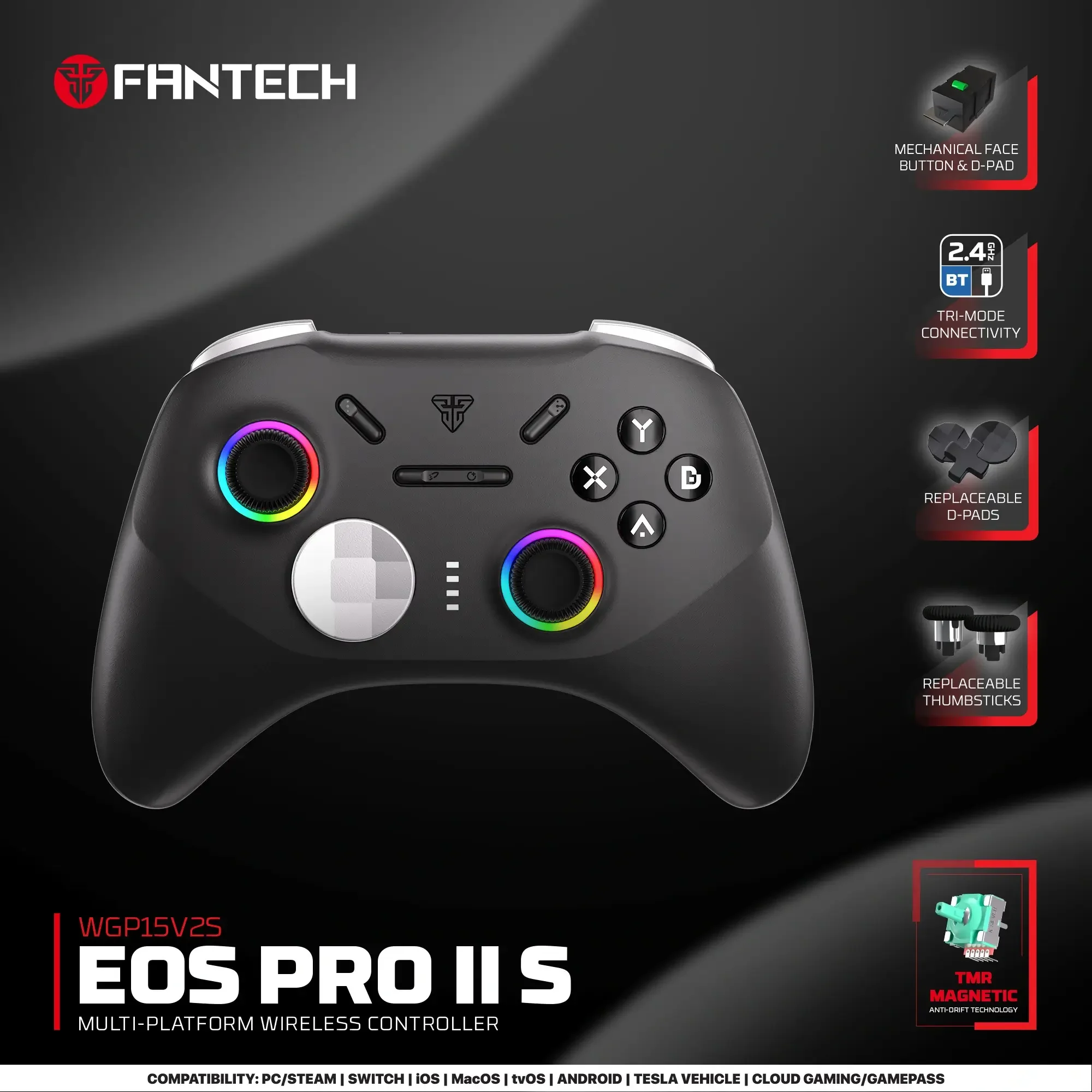 FANTECH WGP15V2S EOS PRO II S WIRELESS CONTROLLER ORION BLACK - Image 2