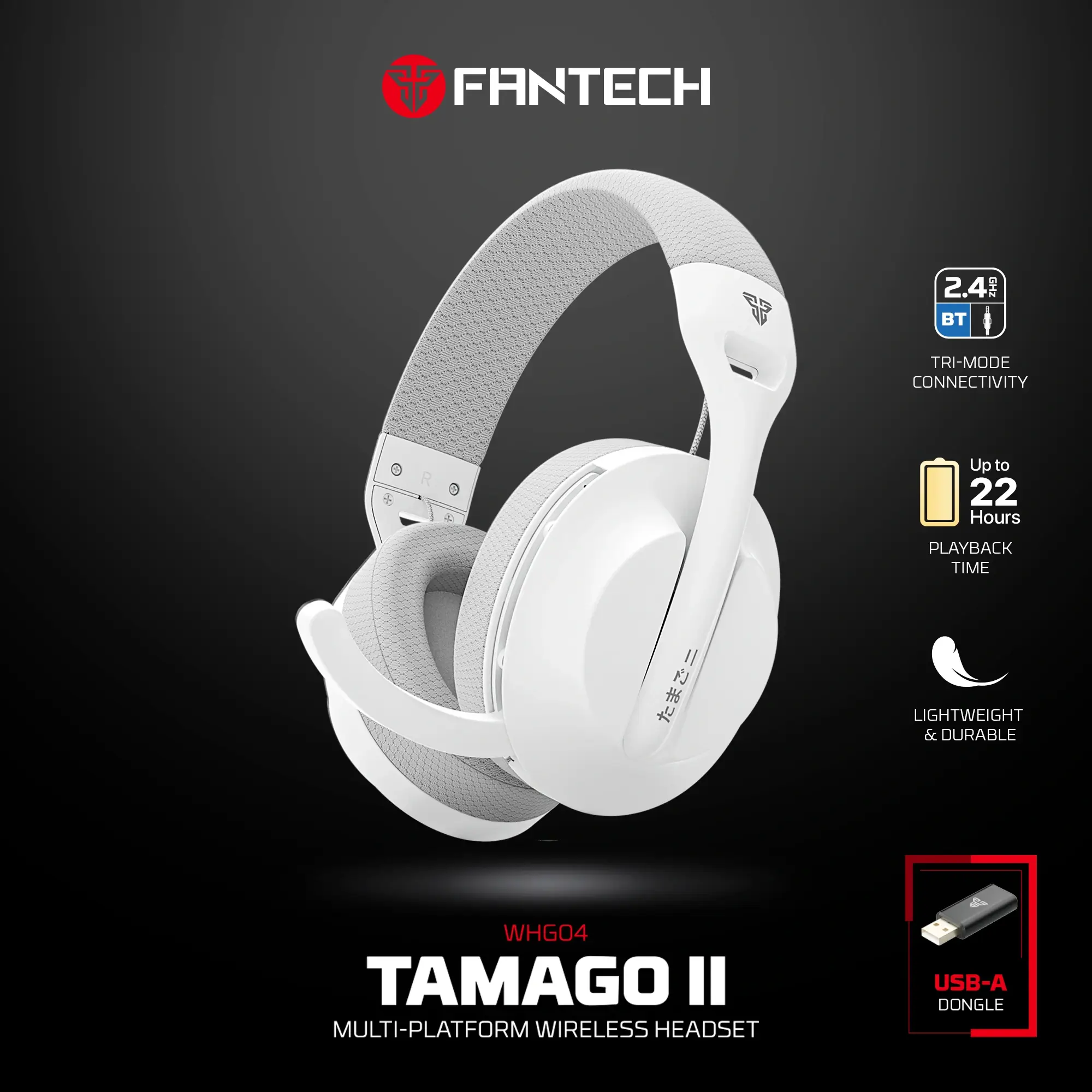FANTECH WHG04 TAMAGO II MULTI-PLATFORM WIRELESS GAMING HEADSET WHITE - Image 7