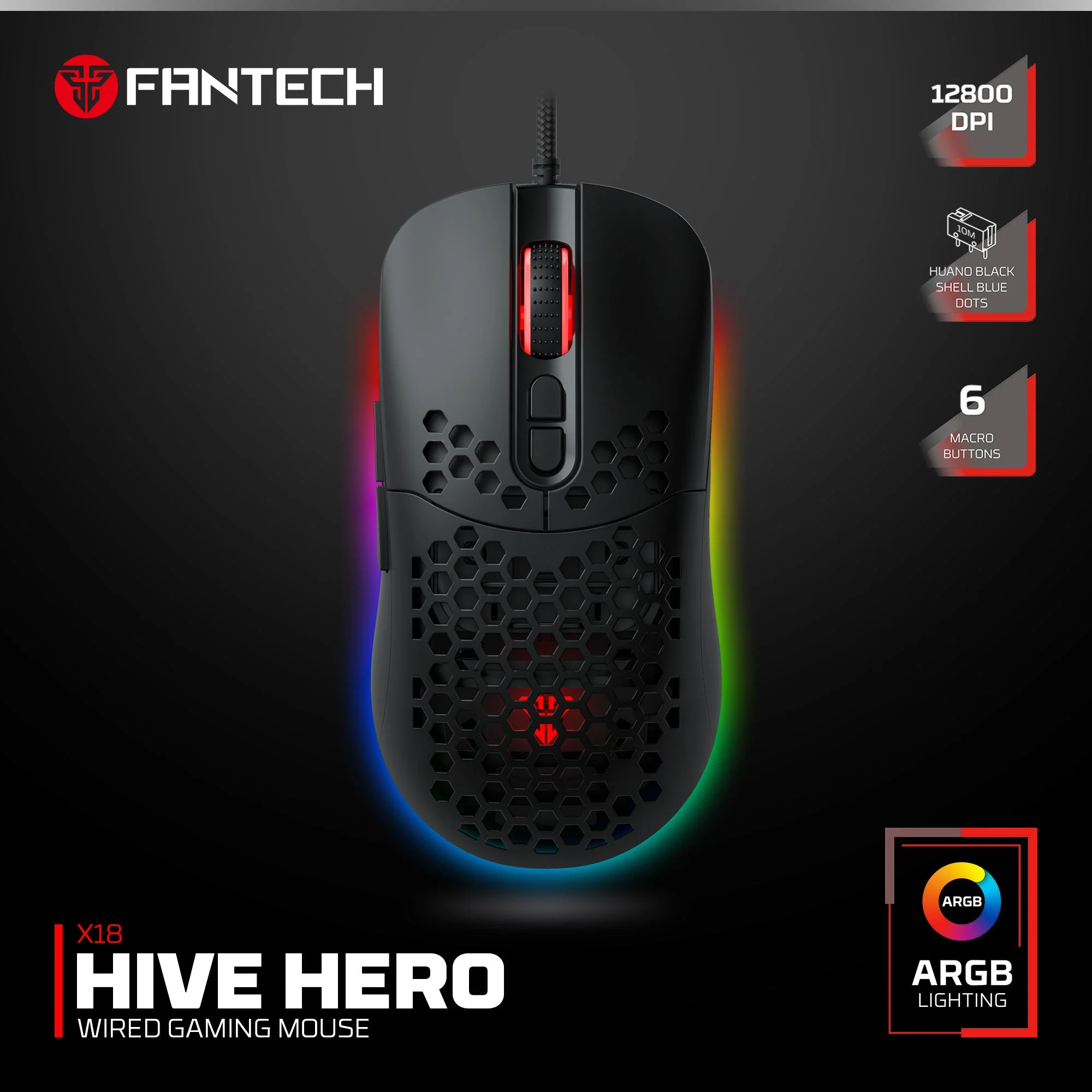 FANTECH X18 HIVE HERO RGB GAMING MOUSE - Image 4
