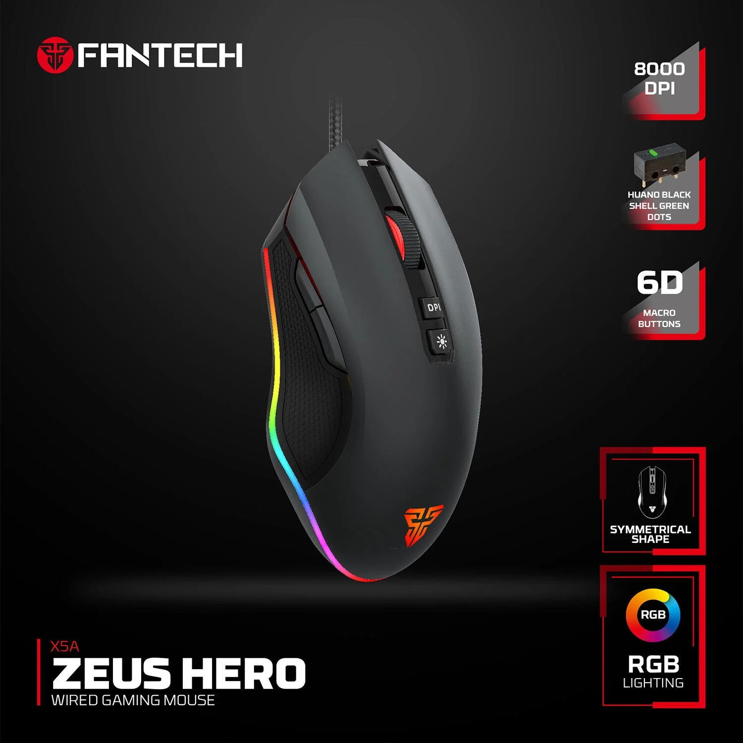 FANTECH X5A ZEUS HERO RGB GAMING MOUSE