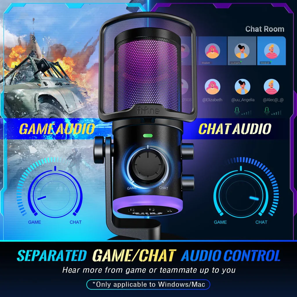 Fifine Ampligame AM6 Condenser Mic With Game, chat Mix, Noise Suppression - Image 5