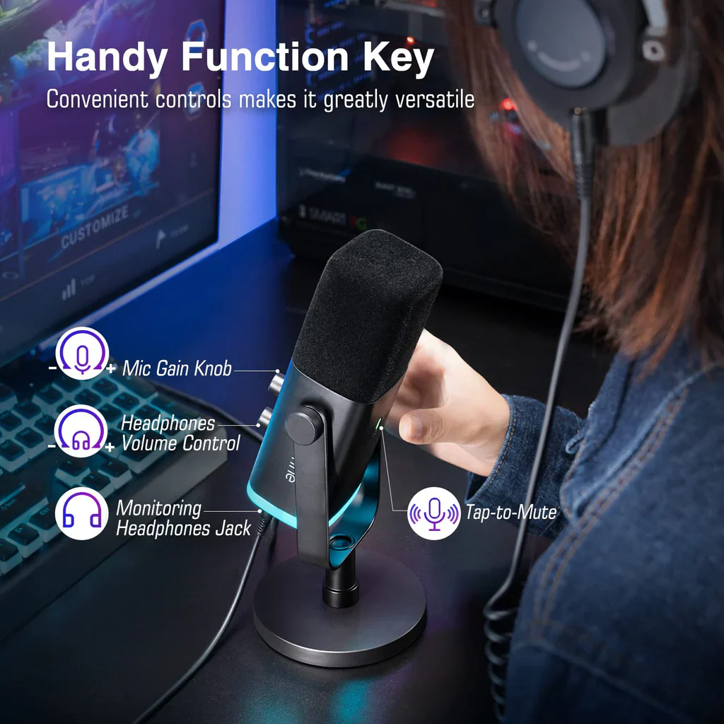 Fifine Ampligame AM8 RGB USB, XLR Dynamic Mic With Touch-mute - Image 13