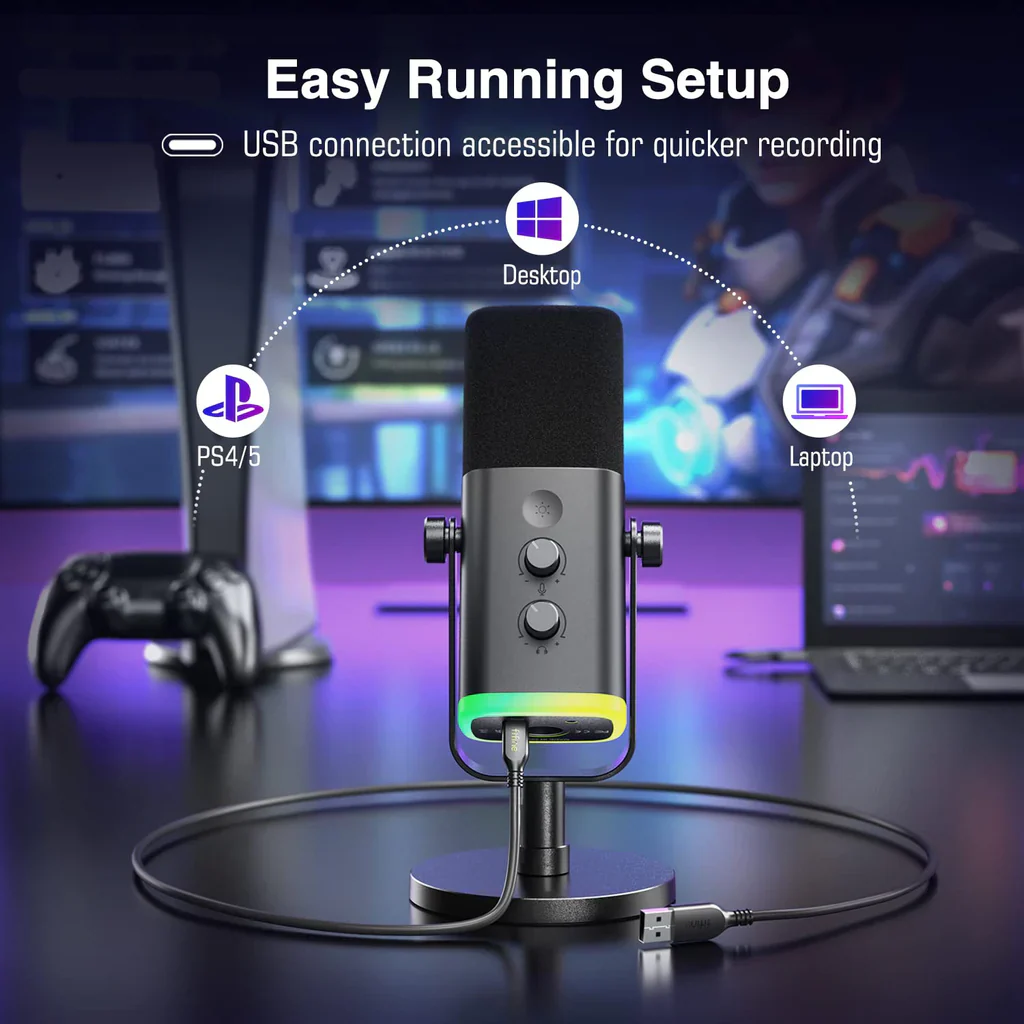 Fifine Ampligame AM8 RGB USB, XLR Dynamic Mic With Touch-mute - Image 14