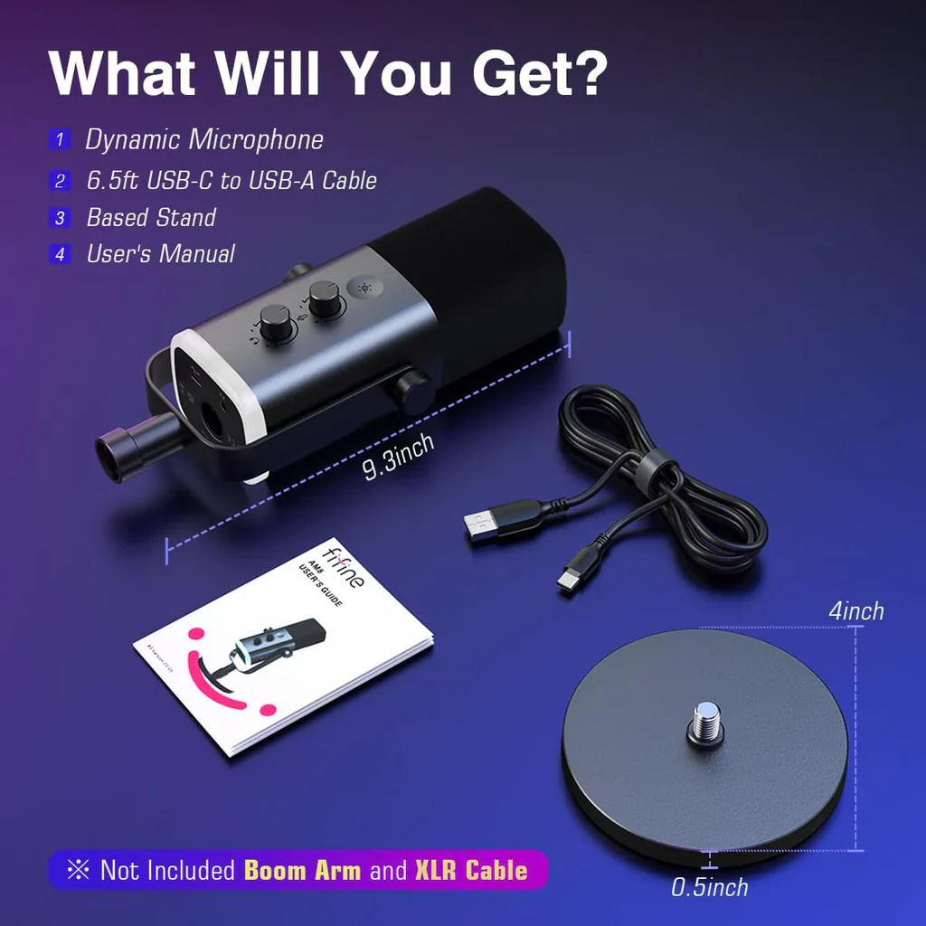 Fifine Ampligame AM8 RGB USB, XLR Dynamic Mic With Touch-mute - Image 15