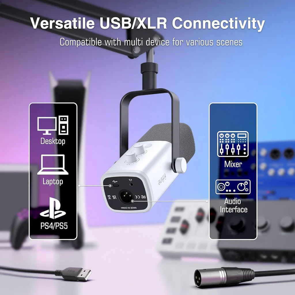 Fifine Ampligame AM8 RGB USB, XLR Dynamic Mic With Touch-mute - Image 7