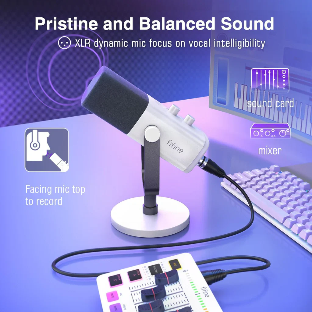 Fifine Ampligame AM8 RGB USB, XLR Dynamic Mic With Touch-mute - Image 9
