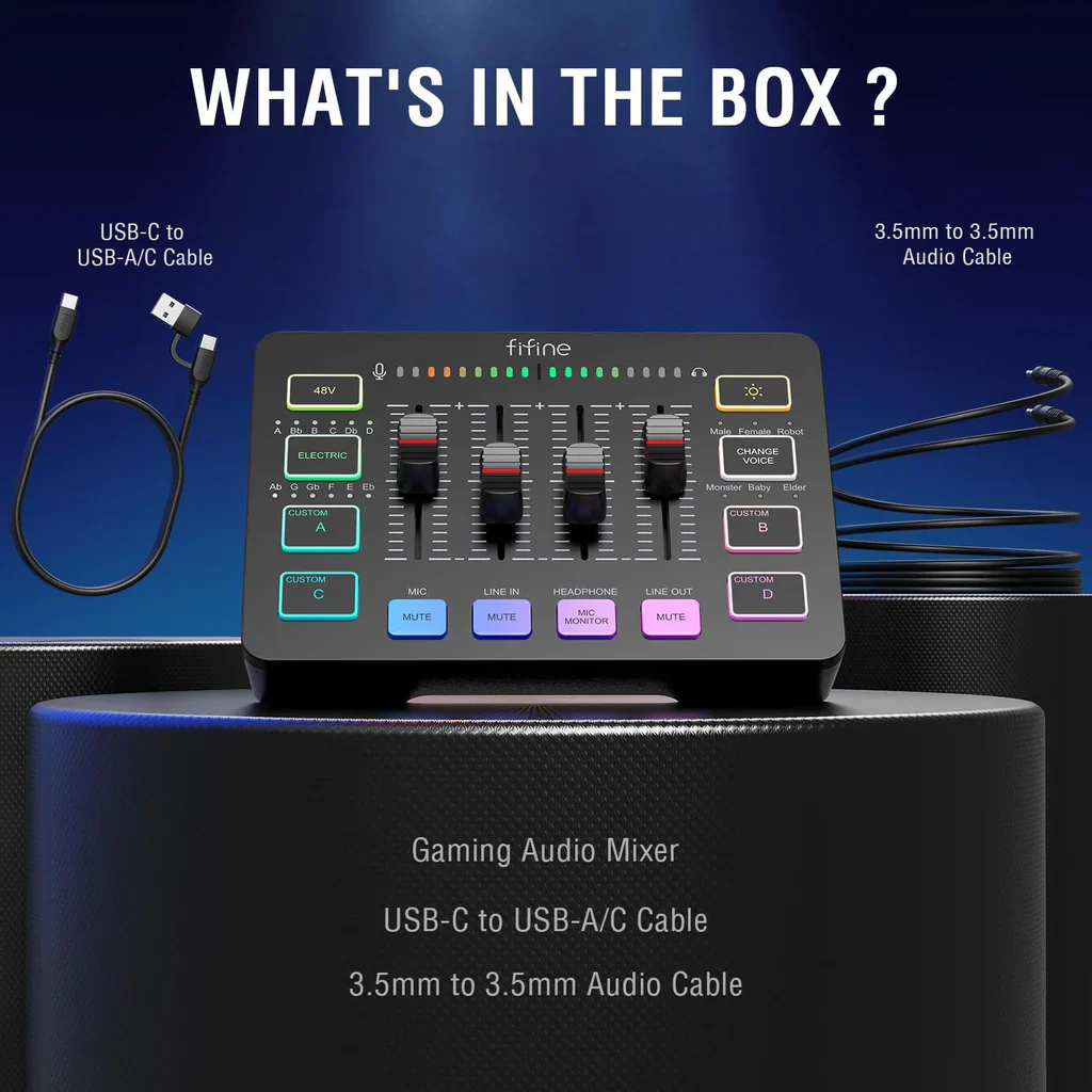 Fifine Ampligame SC3 Gaming Usb Mixer With Xlr, headset Input, Monitoring - Image 6