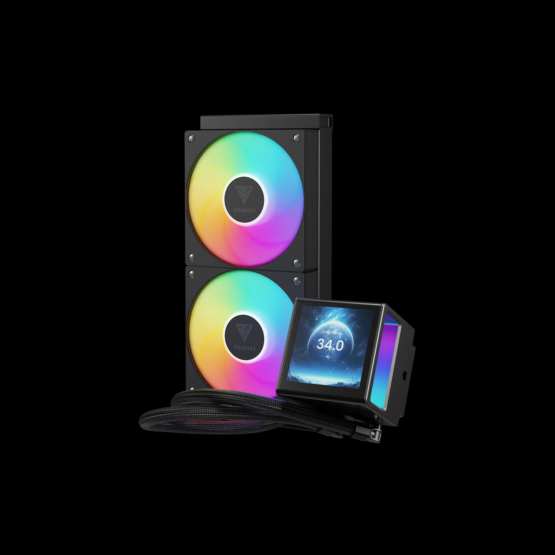 GAMDIAS CHIONE P5-240 ARGB Liquid Cooler with IPS LCD Display - Black - Image 4