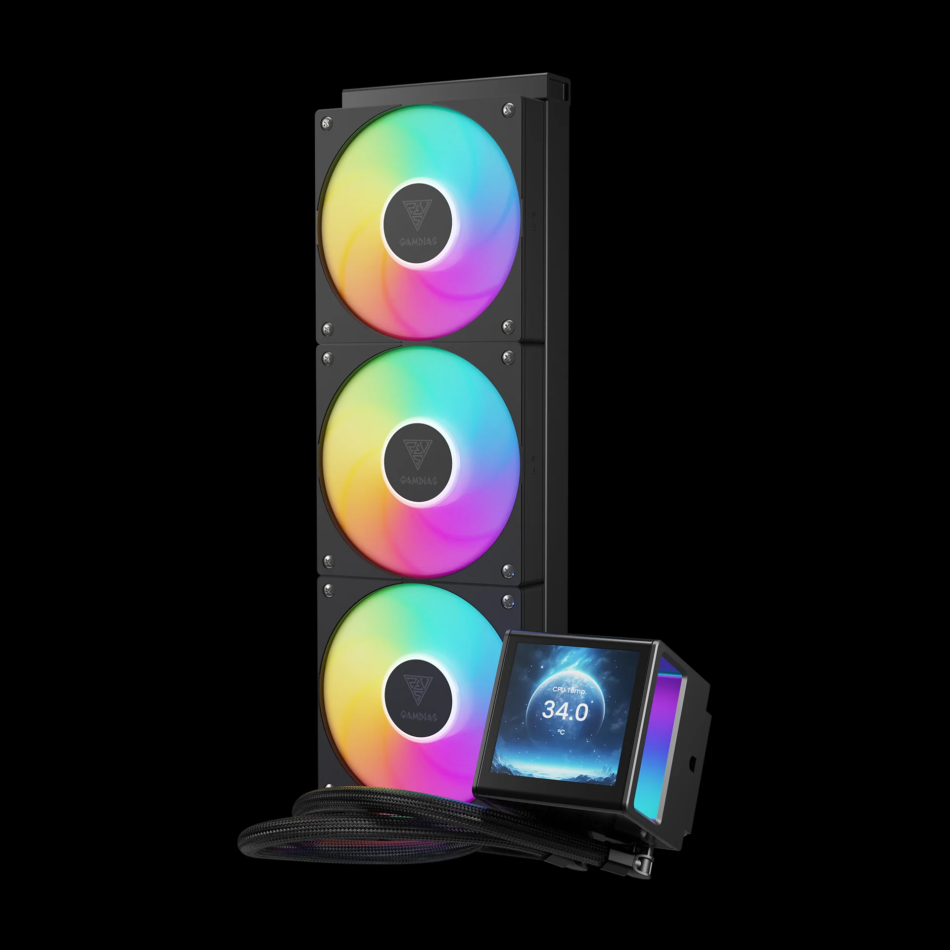 GAMDIAS CHIONE P5-360 ARGB Liquid Cooler with IPS LCD Display - Black - Image 6