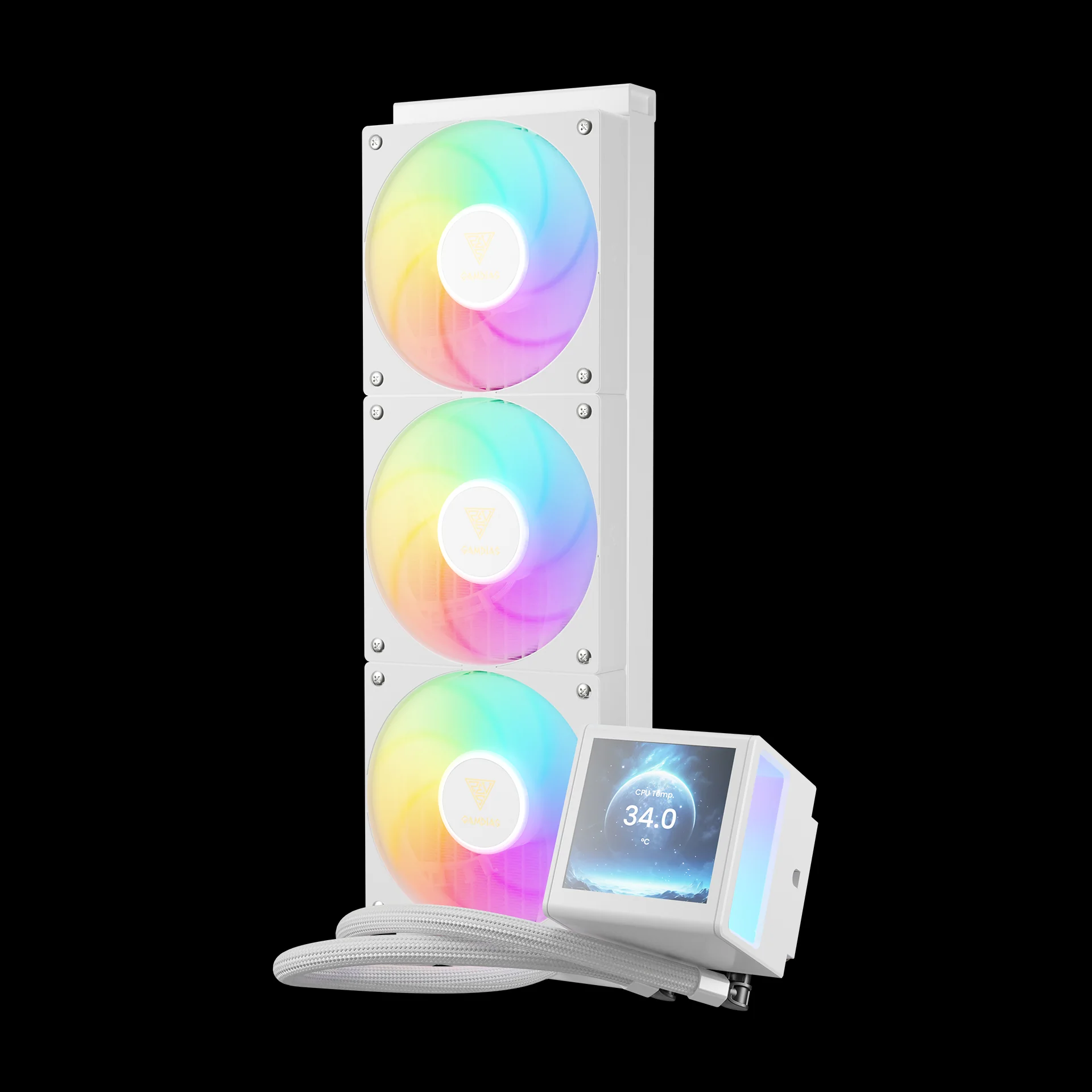 GAMDIAS CHIONE P5-360 ARGB Liquid Cooler with IPS LCD Display - White - Image 3