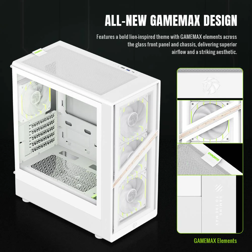 GAMEMAX AERIS 330 GW (WHITE) MATX GAMING CASE - Image 4