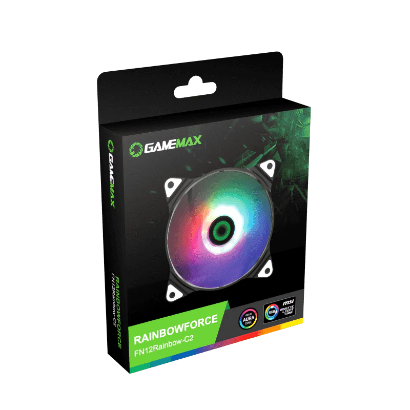 Gamemax FN-12RAINBOW-C2 ARGB 120mm 1100RPM Case Fan - Black - Image 9