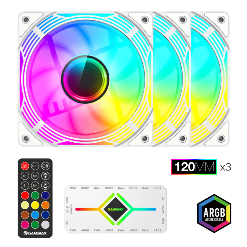 GameMax KF300 120mm Fan 3in1 Kit - White