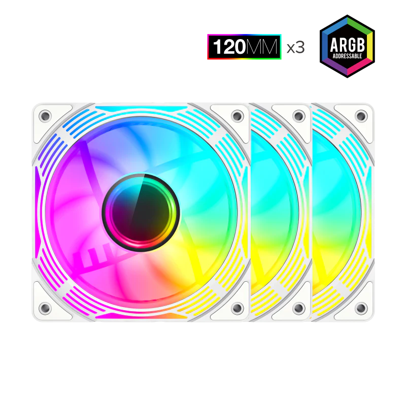 GameMax KF300R WH 120mm White frame ARGB Fan 3 in 1 Kit Cooling - Image 2