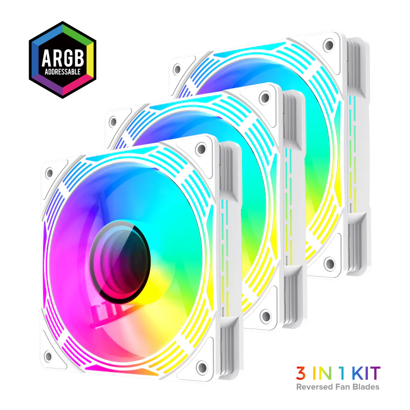 GameMax KF300R WH 120mm White frame ARGB Fan 3 in 1 Kit Cooling - Image 3