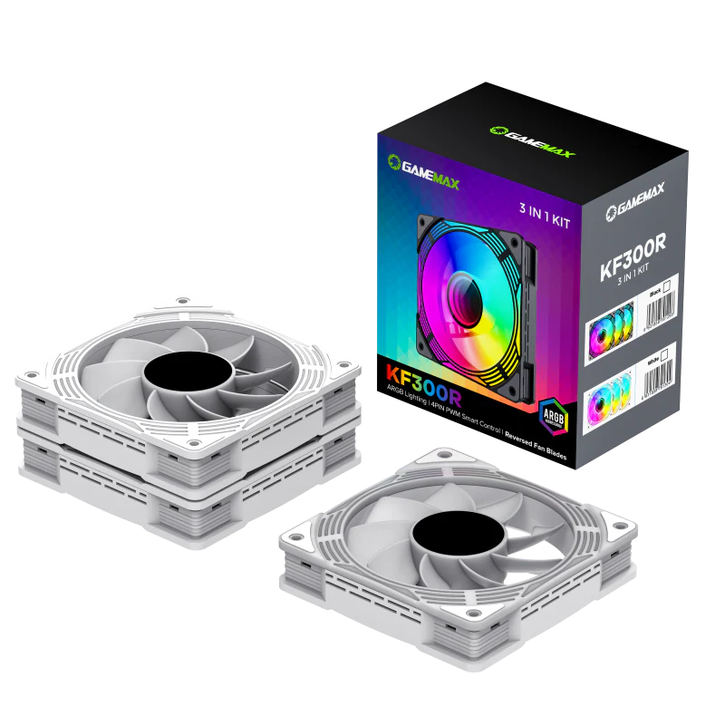 GameMax KF300R WH 120mm White frame ARGB Fan 3 in 1 Kit Cooling - Image 5