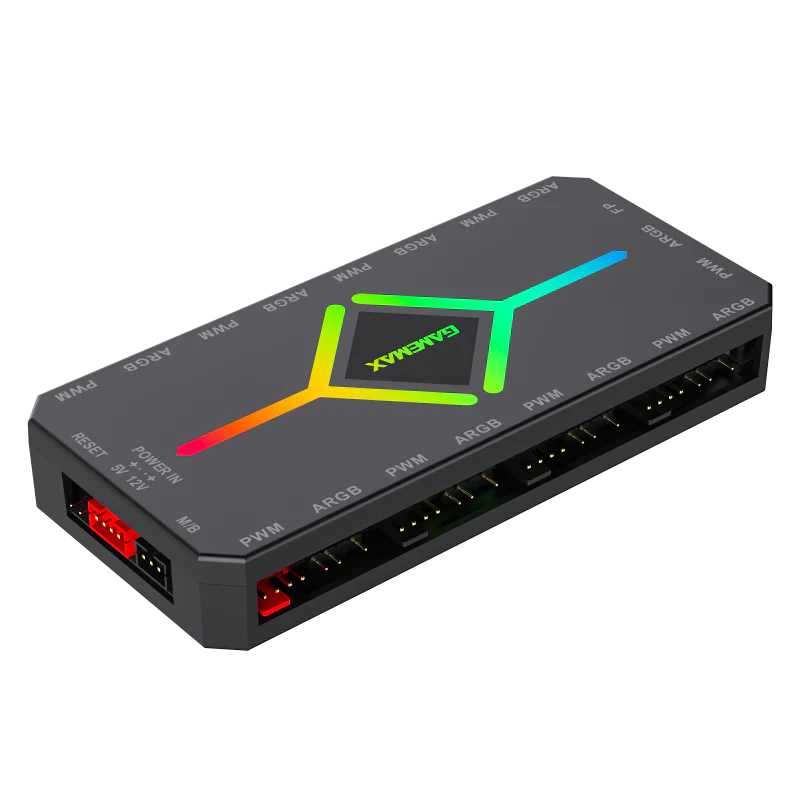 GameMax V4 ARGB PWM 9-Port Fan HUB - Black