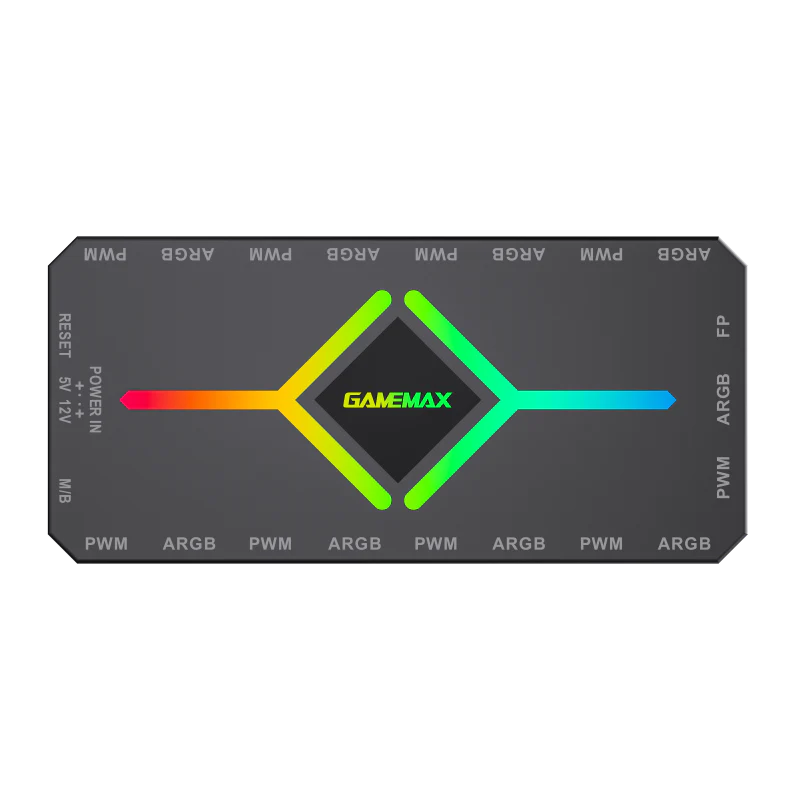 GameMax V4 ARGB PWM 9-Port Fan HUB - Black - Image 2