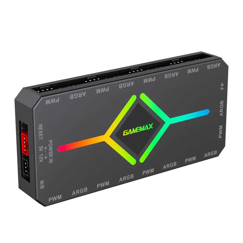 GameMax V4 ARGB PWM 9-Port Fan HUB - Black - Image 3