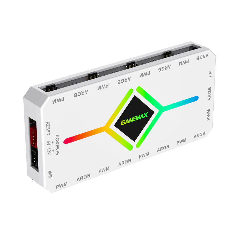 GameMax V4 ARGB PWM 9-Port Fan HUB - White - Image 2