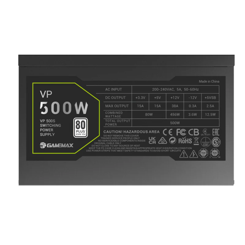GameMax VP 500S 500 Watts Power Supply 80+ Bronze - Black - Image 4