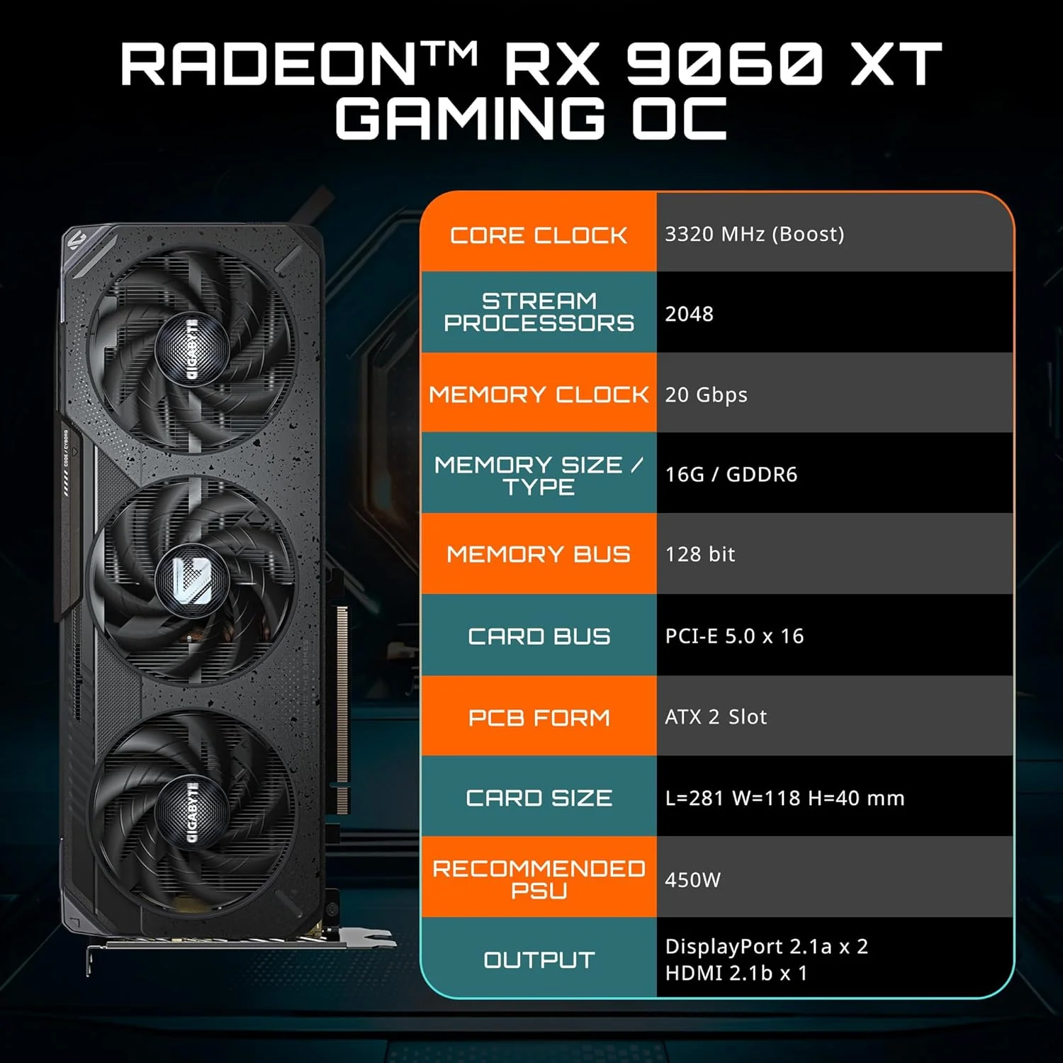 Gigabyte AMD Radeon RX 9060 XT 16GB GAMING OC Graphics Card - Image 7