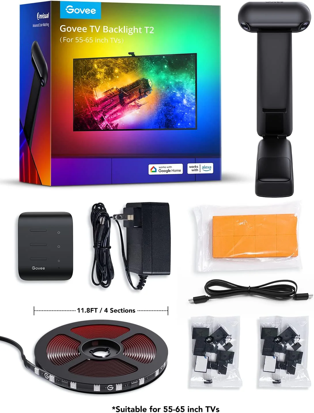 Govee Envisual TV LED Backlight T2 with Dual Cameras, 11.8ft RGBIC Wi-Fi LED Strip Lights for 55-65 inch TVs - Image 2