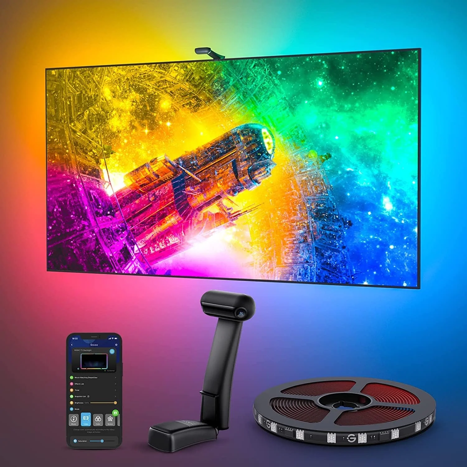 Govee Envisual TV LED Backlight T2 with Dual Cameras, 11.8ft RGBIC Wi-Fi LED Strip Lights for 55-65 inch TVs - Image 8