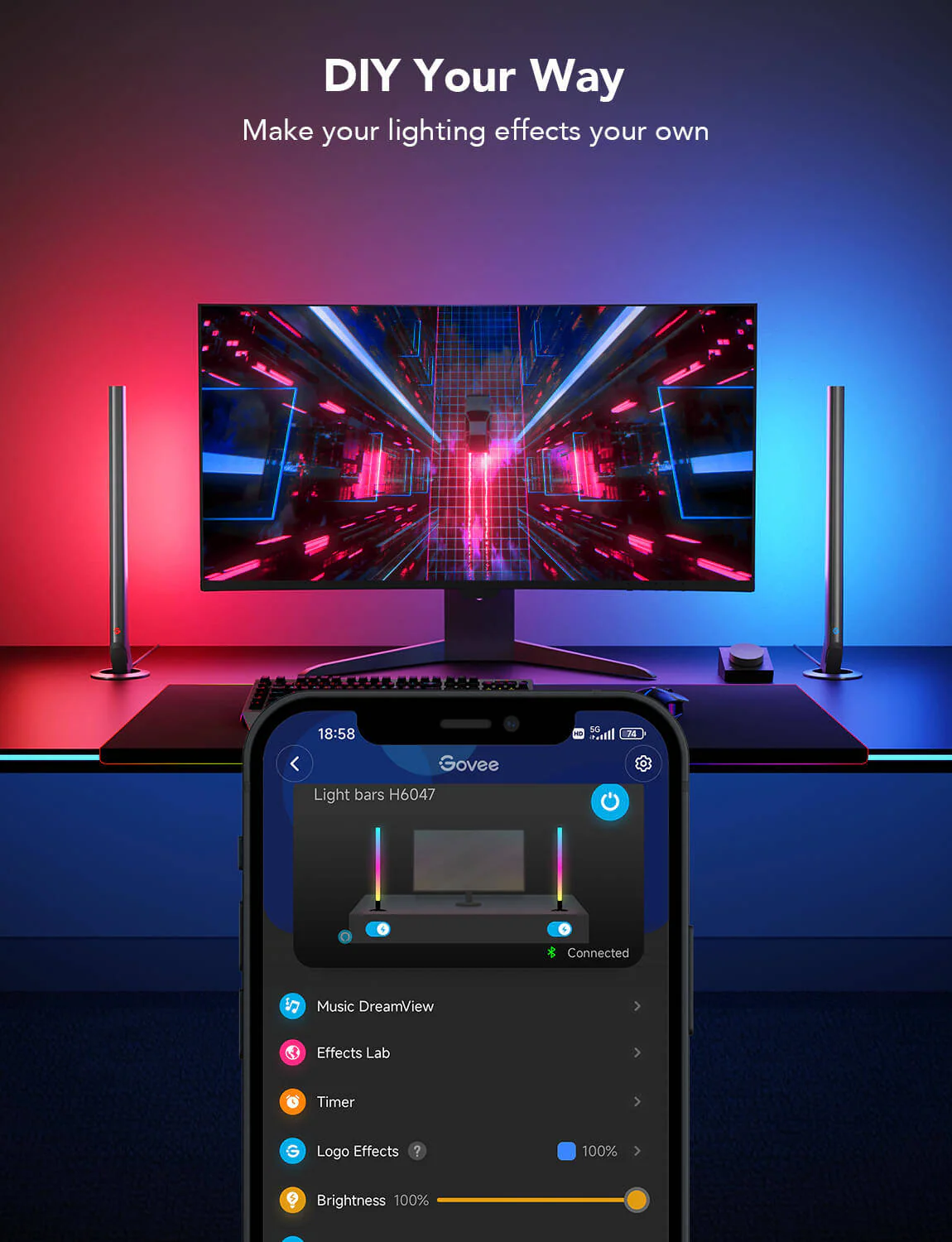 Govee RGBIC Wi-Fi Gaming Light Bars, Smart Dial Controller, RGBIC Technology, 2.4GHz Wi-Fi + Bluetooth Connectivity - Image 2