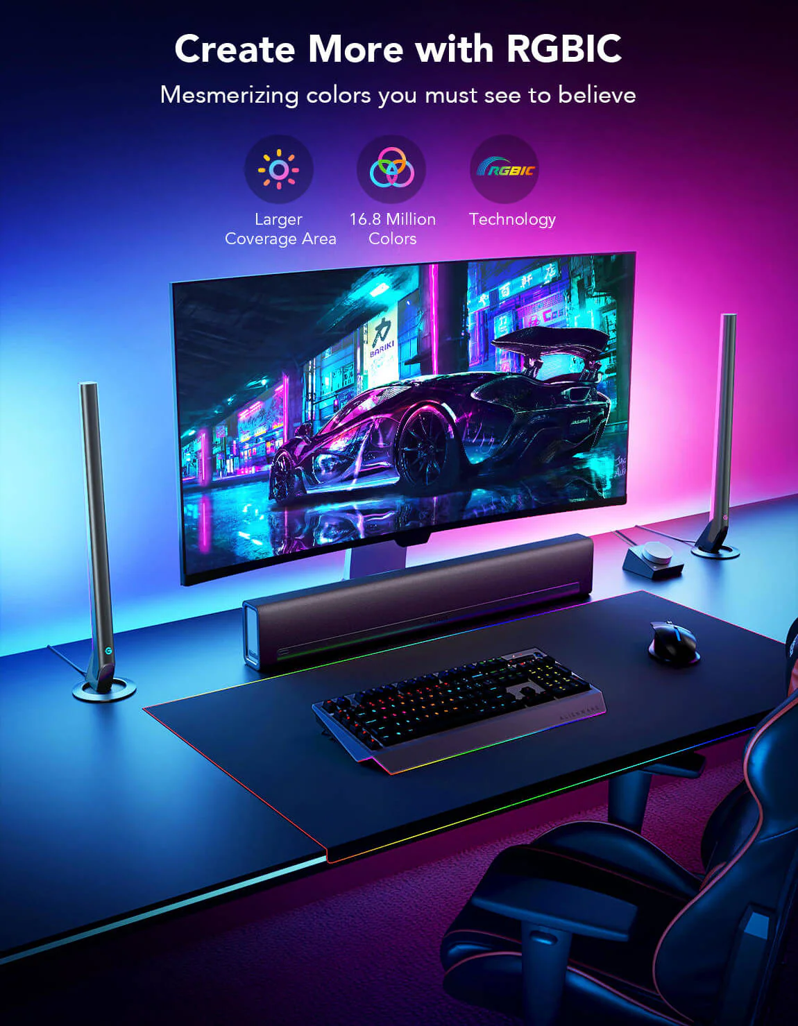Govee RGBIC Wi-Fi Gaming Light Bars, Smart Dial Controller, RGBIC Technology, 2.4GHz Wi-Fi + Bluetooth Connectivity - Image 4