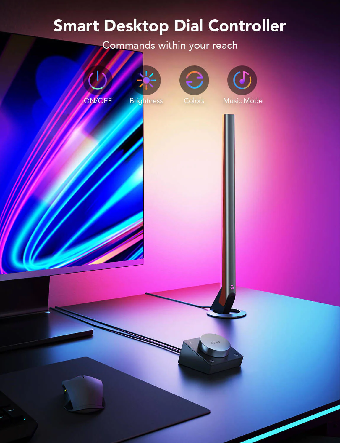 Govee RGBIC Wi-Fi Gaming Light Bars, Smart Dial Controller, RGBIC Technology, 2.4GHz Wi-Fi + Bluetooth Connectivity - Image 5